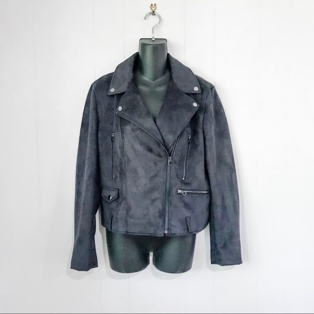 FRENCH CONNECTION | Faux Suede Grey Moto Jacket
